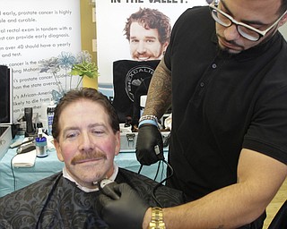        ROBERT K. YOSAY  | THE VINDICATOR..  A  little off the chin as  Patrick WIilson - gets his beard shaved by Excalibur Barber Grooming Lounge.  employee  Eithyer Ramos ..Mercy Health Youngstown, formerly Humility of Mary Health Partners, Man Up Mahoning Valley, Mercy Health Youngstown Cancer Centers, Mercy Health Foundation, NEO Urology and Partners for Urology Health will close out ÔMovemberÕ with an official shave-off at