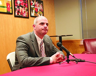       ROBERT K. YOSAY  | THE VINDICATOR..YSU AD Ron Strollo met the media to answer questions about the departure of YSU Football Coach Eric Wolford - after it was announced yesterday he was  let go from his contract.