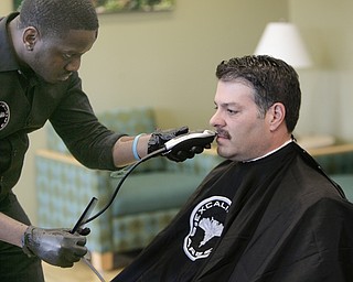        ROBERT K. YOSAY  | THE VINDICATOR..Mike Case- WFMJ morning show...  gets his moustache taken off by Jamie Decembly.. Mercy Health Youngstown, formerly Humility of Mary Health Partners, Man Up Mahoning Valley, Mercy Health Youngstown Cancer Centers, Mercy Health Foundation, NEO Urology and Partners for Urology Health will close out ÔMovemberÕ with an official shave-off at