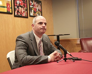       ROBERT K. YOSAY  | THE VINDICATOR..YSU AD Ron Strollo met the media to answer questions about the departure of YSU Football Coach Eric Wolford - after it was announced yesterday he was  let go from his contract.