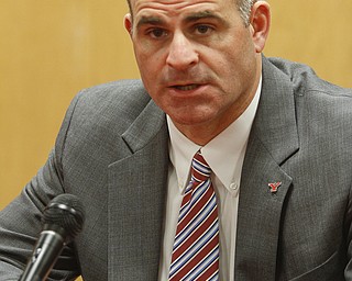        ROBERT K. YOSAY  | THE VINDICATOR..YSU AD Ron Strollo met the media to answer questions about the departure of YSU Football Coach Eric Wolford - after it was announced yesterday he was  let go from his contract.