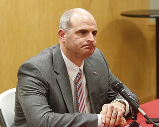        ROBERT K. YOSAY  | THE VINDICATOR..YSU AD Ron Strollo met the media to answer questions about the departure of YSU Football Coach Eric Wolford - after it was announced yesterday he was  let go from his contract.