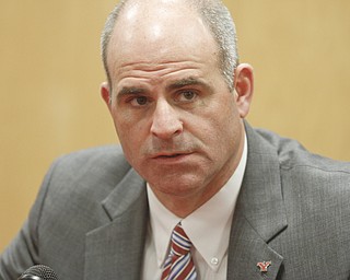        ROBERT K. YOSAY  | THE VINDICATOR..YSU AD Ron Strollo met the media to answer questions about the departure of YSU Football Coach Eric Wolford - after it was announced yesterday he was  let go from his contract.