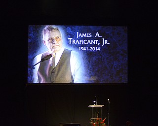 Katie Rickman | The Vindicator.A larger than life photo is displayed on a screen as the auditorium fills for the Traficant Tribute at the Deyore Performing Arts Center on Sunday, Nov. 2014 Youngstown, Ohio.