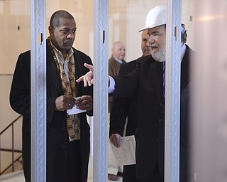 Katie Rickman | The Vindicator.Dante Zambrini, Interim Vice President of Eastern Gateway Community College shows Warren Mayor Doug Franklin construction progress at the new Warren Center which is an extension of EGCC on Tuesday, Dec. 2, 2014.