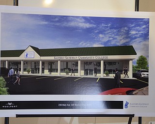 Katie Rickman | The Vindicator.A 3D drawing of the new Warren Center in Warren which is an extension of Eastern Gateway Community College is on display at a press conference on Tuesday, Dec. 2, 2014.