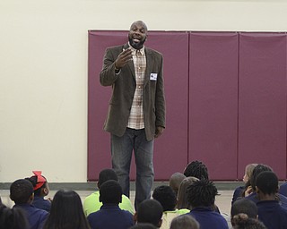 Katie Rickman | The Vindicator.Former NBA player Michael Morrison speaks to a group of students during a special assembly at Stambaugh Charter Academy on Tuesday, Dec. 2, 2014.
