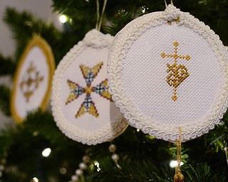 A Chrismon ornament hangs from the tree inside Central Christian Church in Warren.