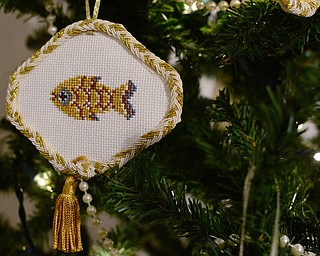 A Chrismon ornament hangs from the tree inside Central Christian Church in Warren.