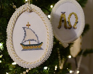 A Chrismon ornament hangs from the tree inside Central Christian Church in Warren.