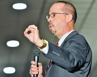 Jeff Lange | The Vindicator  John Allen, associate editor of Boston Globe and senior Vatican analyst for CNN, speaks to the First Friday Club of Greater Youngstown about Pope Francis, Thursday afternoon during the group's luncheon at Antone's Banquet Center in Boardman.