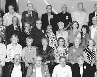 Celebrants of the 50th reunion of Austintown Fitch High School class of 1964 are, front row from left, Elaine Shively, Kathy Gray Kotuch, Jim Glodde, Bob Sutton, Mike Beaudis, Joe Surman, Tila Parker Luschin, Marjo Swagger Sangree and Diane Pormen Mangrum; second row, Rick Miskell, Jill Hooker Stokle, Cindy Danner Yaksich, Ruth Bugno Lees, Bobbie Sharp Kennedy, Ruth Desmond Sutton, Holly Smart Carter, Celesta Simcox Dennison, Janet Dulik Heffron, Carolyn Houlette Edgel and Caroline Willoughly Porter; third row, Carol Johnson Miskell, Norm Inchak, Jane Jones Schaffer, Don Kovach, Bob Rodkey, Ron Whetson, Diane Shaw Balas, Lynda Williams Main, JoLee Carlisle Keller, Cherl Fowler Sanor, Brian Bowser, John Schinker, Jim Lude and Ray Schafer; and back, Denny Beck, Ray Miskell, Ron Sabatino, Curt Rodgers, Earl Decker, Ken Gustafson, Larry Hinchclipe, Ron Wertz, John Buckner and John Jakubec. Special to The Vindicator 