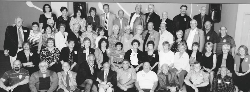 Also celebrating the 50th reunion of Austintown class of 1964 are, front row from left, Larry Pallanda, Fred Lawrence, Dick Menning, Wayne Camacci, Phil DeSalvo, Howard Hartzell, Bob Pallo, Rod Cameron, Clyde Anderson and Don Learn; second row, Paula Sanders Patkonicky, Gretchen Selikson Luckage, Carol Varner Hope, Beverly Dimick Koehnle, Carol Allen, Bernice Schaffer O’neil, Linda Passarelli, John Driscoll McCoy, Marjorie Young Sinclair, Gail Johnson,  Peg Lesko Callen, Donna Boesch Glover, Nancy Denicholas Jones and Joan Sailor Thwaite; third row, Jackie Loeb McCormick, Janice Jenkins Alexander, Ilona Johnson Sudimack, Barb Lapushanky McGinn, Jackie Kimmel Miller, Jayme Crisafi, Pat Williams Brouwer, Kathy Barry Todd, Carol Vail Masiello, Mitch Bellotta, Tom Lealand, Sandi Taylor Pallo, Chip Glover, Mike Blott and Gary Buckley; and back, Janice Hunt Swart, Betty Cooper Goldner, Holly Smart Carter, Peggy Bellstrom Pachuk, Crawford Tyree, Steve Napolitano, Mike Dobransky, John  Hamilton, Jim Miller, Ray Chalfant and Dale McCoy. Special to The Vindicator 