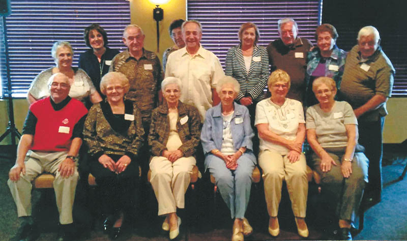 East High School classes of January and June 1950 marked their 64th anniversary Sept. 21 at Johnny’s Restaurant in Boardman. January class members attending were, front from left, Rocco Fumi, Helen Williot DiTullio, Clara Pascale, Carmel Colaizzi, Virginia Davis Lundgren and Mary Bellino Pollifrone and back from left, Vivian Corso Cormell, Florence Saadey Vitullo, John DiRienzo, Louise Angelillo Ritter, Mike Butch, Shirley Wilkes Morvay, John Iarussi, Anita Fumi Marsco and Joe Jeswald. 