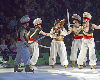 Katie Rickman | The Vindicator.Characters from Aladdin the Disney movie skate on the ice at the Covelli Centre for Disney On Ice on Thursday, Dec. 11, 2014.