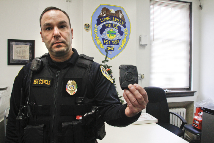       ROBERT K. YOSAY  | THE VINDICATOR. ..Police Camera... by Taser.. its a Axon Body on officer Video... worn by Sgt Don Coppola of Lowellville PD