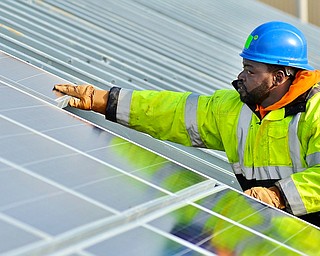 Jeff Lange | The Vindicator  The GM Plant in Lordstown is working to install over 8,000 solar panels which will power 2% of the plant. The plant intends to have all of the panels installed and operational by the end of the year.