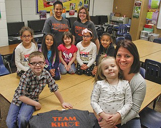        ROBERT K. YOSAY  | THE VINDICATOR..KHLOE Herrick 4.. a sister of one of the Akiva students has been diagnosed with leukemia and the school has been raising money to help..Khloe is on her mothers Lap ( Brittni (ok)- to the left is  her brother Camron (ok)..back row...  Addison SIlverman 1st grade- Lahna Jane Wall (k) Hannah Uplinger (k) Cameron (ok) silverman (1)and Selah Sargent (1).teachers are  Denitra Hamner and  Amanda Hugli.