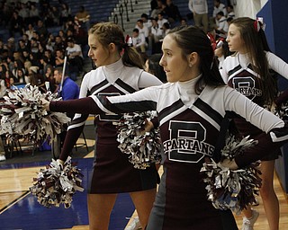 Senior Mimi Shorokey of the Boardman High School cheerleading squad cheers on the sidelines during the first half of Friday nights matchup against Poland at Poland Seminary High School. Dustin Livesay  |  The Vindicator  12/19/14  Poland Seminary High School.
