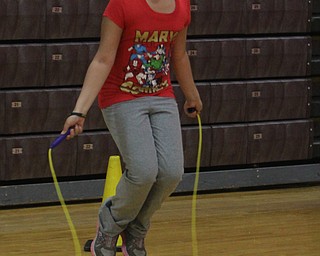 Fifth grader Breanna McCain jumps rope during Wllness Day at the W.S. Guy Middle School in Liberty on Wednesday morning.  Dustin Livesay  |  The Vindicator  12/17/14  Liberty.