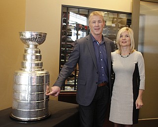        ROBERT K. YOSAY  | THE VINDICATOR..The Stanley Cup will be on display for photos in connection to its display at Friday nightÕs Phantoms game.Troy Loney and his wife Aafke  Loney with THE CUP ..-30-