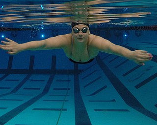 Boardman High School swimmer Brooke Bailey swims laps during practice on Monday morning at the Youngstown State University Beeghly Center natatorium.  Dustin Livesay  |  The Vindicator  12/22/14  Youngstown State University.