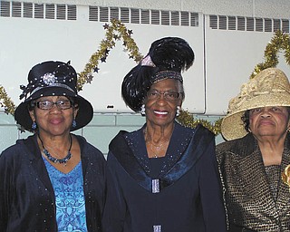 SPECIAL TO THE VINDICATOR
The Youngstown Section of the National Council of Negro Women Inc. recently had its sixth annual Hats Off to Seniors Christmas luncheon at the McGuffey Centre in Youngstown. More than 100 senior citizens were treated to a holiday meal of baked chicken, mashed potatoes and gravy, stuffing, mixed vegetables, salad and dessert. They listened to Christmas music and played bingo, and there were door prizes. Above, the top three winners in a “hat parade” were chosen at the conclusion of the luncheon. From left to right are Margaret Simmons, second prize; Louise Adams, third prize; and Janice Diehl, first prize.