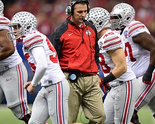 NEW ORLEANS, LOUISIANA - JANUARY 1, 2015: Urban Meyer of Ohio state reacts after having to send the field goal unit on the field during the 1st quarter of Thursday nights game at the Superdome. (Photo by David Dermer/Youngstown Vindicator)
