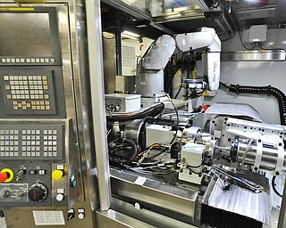 Jeff Lange | The Vindicator  A Drake ball nut grinder seen in the building process, Monday morning at the manufacturing plant in Warren.