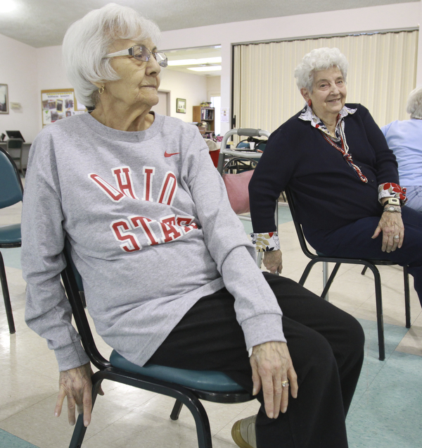 William D. Lewis the vindicator Mabel Pascarzi, left, of Niles and Mary Louise Bickerstaff 0f Mineral Ridge participate ina chair excerise program at the Niles Senior Center 1-16-15.