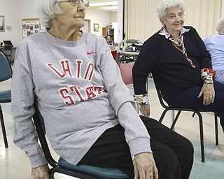 William D. Lewis the vindicator Mabel Pascarzi, left, of Niles and Mary Louise Bickerstaff 0f Mineral Ridge participate ina chair excerise program at the Niles Senior Center 1-16-15.