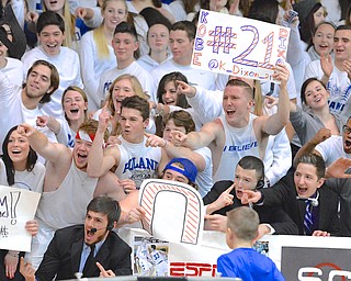 Jeff Lange | The Vindicator  Poland High School's student section cheers as the Bulldogs score over the Canfield Cardinals during Friday night's game in Poland.