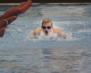 Katie Rickman | The Vindicator.Connor Brady a senior at Canfield High School swims at the pool at YSU on Wednesday, Jan. 21, 2015.