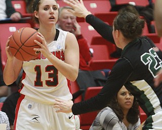William D. Lewis the vindicator  YS's Kelsea Newman(13) shoots  past Wright State's Courtney Boyd (23) during 1-22-15 action