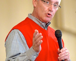Jeff Lange | The Vindicator  Youngstown State University President Jim Tressel speaks about the YSU baseball team during the baseball breakfast held at the Maronite Center, Saturday morning.