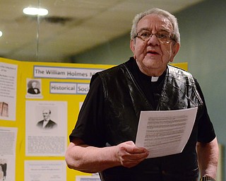 The Rev. George Balasko speaks on "Memories of a Lifetime" during the William Holmes McGuffey Historical Society meeting at the Kravitz's Deli meeting room in Liberty on Jan. 17. Balasko talked about his life and his involvment with the Roman Catholic Jewish Dialogue and the Polka Masses. "I took some of the Slovenian and Croatian melodies and wrote words for them," Balasko said about starting the Polka Mass.