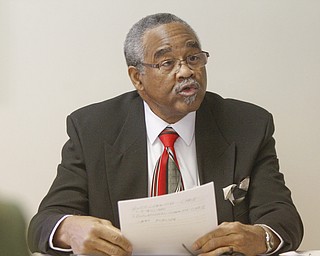        ROBERT K. YOSAY  | THE VINDICATOR..George Freeman Jr addresses the media about the shortcomings of the Youngstown City Schools and in particularly  Superintendent Connie Hathorn
