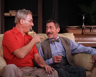 Bert Pressman played by Terry Shears of Boardman (left) jokes with "Hermie Wolleck" played by David Jendre (right) of Youngstown during a dress rehearsal of "Last Laugh" at the Youngstown Playhouse on Tuesday night.   Dustin Livesay  |  The Vindicator  1/3/15  Youngstown Playhouse.