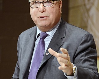 Katie Rickman | The Vindicator.Ron Jaworski, a former Youngstown State University student and Philadelphia Eagles quarterback who is currently an analyst with ESPN gives the keynote address at the Bitonte College of Health and Human Services sixth Annual Alumni Recognition Dinner on Friday, Feb. 6, 2015.