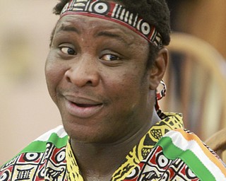 William D Lewis The Vindicator West African drummer Sogbety Diomande plays traditional drums during a Black History Month performance at the Boardman Library Monday.