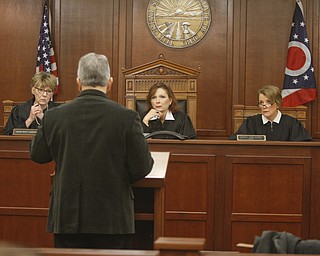        ROBERT K. YOSAY  | THE VINDICATOR..Judge Carol Ann Robb, (far right) whose six year term on the appeals court began Monday, and Judges Mary DeGenaro ( and Cheryl L. Waite heard the case of a man appealing his conviction for threatening domestic violence.
