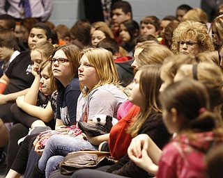        ROBERT K. YOSAY  | THE VINDICATOR..YSU President Jim Tressel spoke to students at Struthers Middle School and provided a motivational message and why YSU is a Òfantastic choice for further educationÓ..