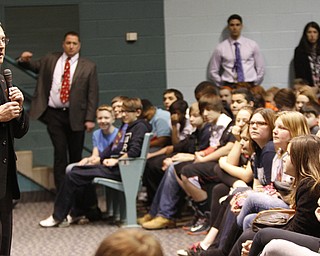        ROBERT K. YOSAY  | THE VINDICATOR..YSU President Jim Tressel spoke to students at Struthers Middle School and provided a motivational message and why YSU is a Òfantastic choice for further educationÓ..