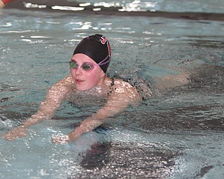 Canfield High School senior Sarah Heaven swims in her lane during practice at the Youngstown State University Natatorium on Tuesday afternoon.  Dustin Livesay  |  The Vindicator  2/17/15  YSU.