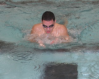 Canfield High School senior Kyle Anderson swims during practice at the Youngstown State University Natatorium on Tuesday afternoon.  Dustin Livesay  |  The Vindicator  2/17/15  YSU.  .