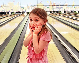 William D. Lewis The Vindicator  Peyton Summer, 6,of Austintown reacts after missing a spareduring an  after school youth bowling program at Camelot Lanes in Boardman