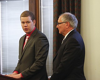        ROBERT K. YOSAY  | THE VINDICATOR.. John Dellick received 18 months of probation today and also must perform 160 hours of community service..Dellick was sentenced after pleading guilty Dec. 8 to aggravated assault and a misdemeanor assault charge. with him is Lawyer Samuel Amendolara.