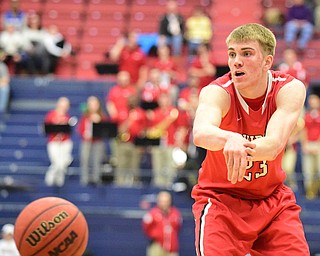 PITTSBURGH, PENNSYLVANIA - MARCH 7, 2015:  Peyton Aldridge #23 of Davidson passes the ball to a teammate during the 1st half of Saturday nights game against Duquesne at the Palumbo Center. (Photo by David Dermer/Youngstown Vindicator)