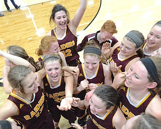 Jeff Lange | The Vindicator  The South Range Raiders celebrate their 73-43 victory over Brookfield, Saturday afternoon in Struthers.