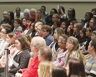       .         ROBERT  K. YOSAY | THE VINDICATOR..Spelling competitors listen as words and spellers  get underway -The 82nd Regional Spelling Bee at Kilcawley Room at YSU .saw a repeat from last year as Annabelle Day bested over 50 other spellers Saturday Morning....-30-